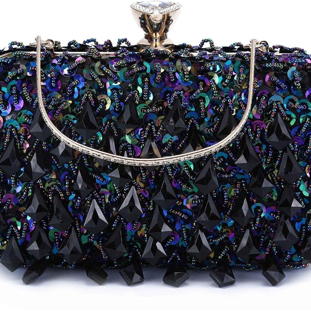 Women Wedding Clutch Rhinestone Bling Sequin Evening Bags Vintage Crystal Beaded